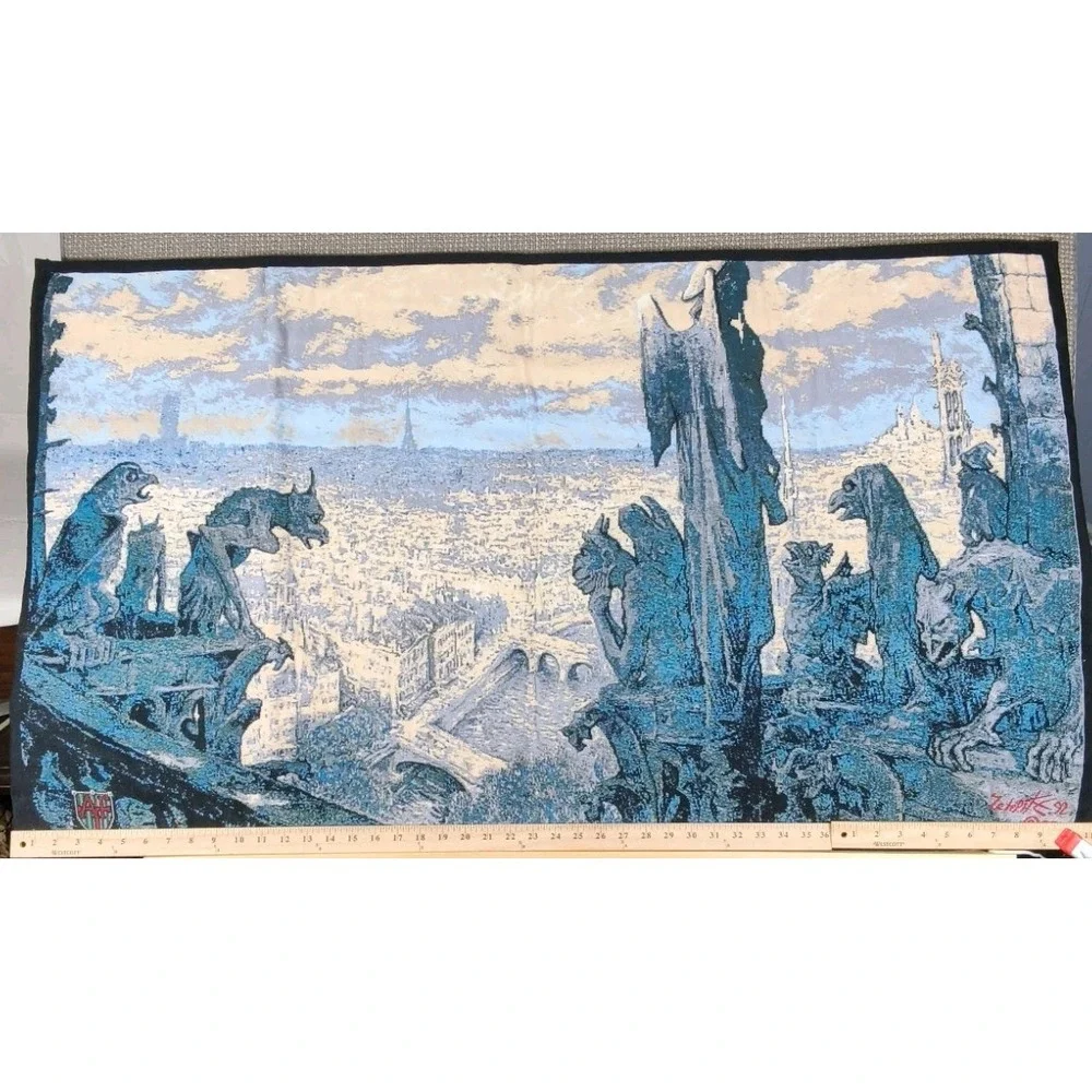 Vintage 1992 French Tapestry Gargouiles Point d'Aubusson Limited Ed 29/200 Paris